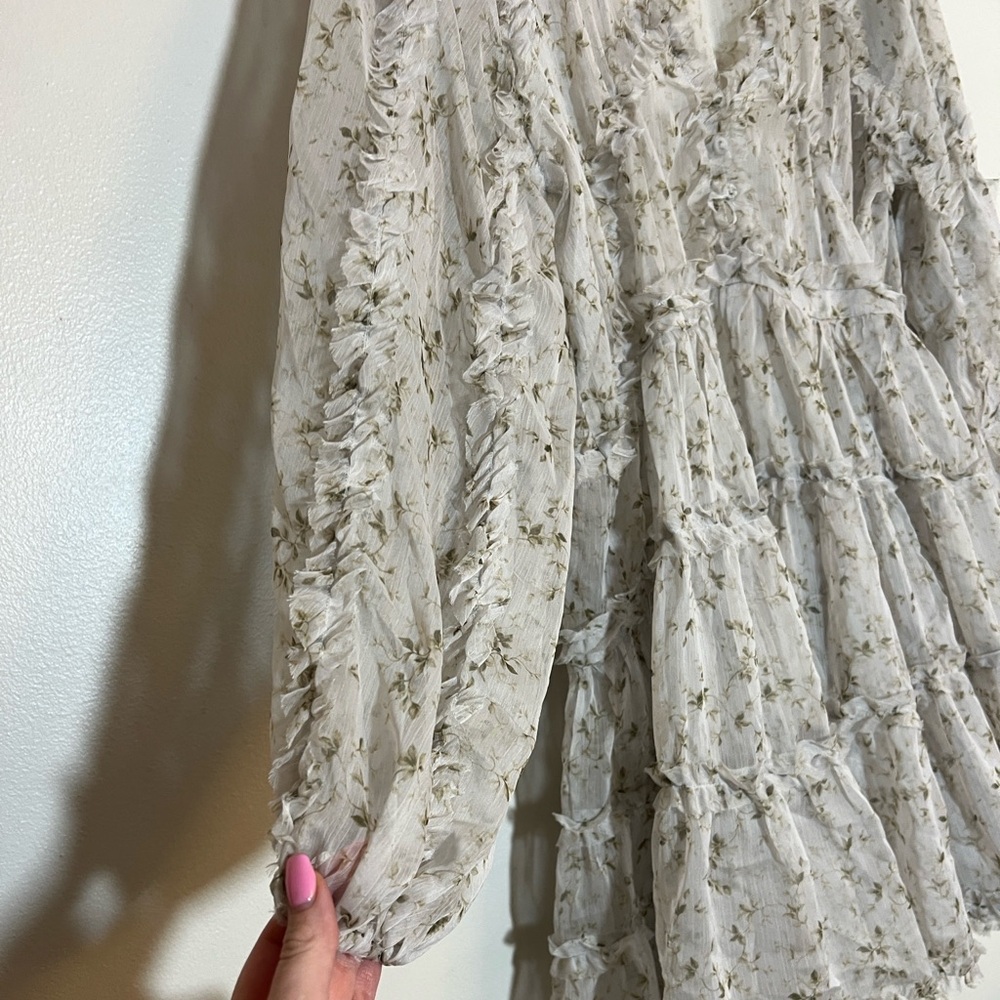 O.P.T Chiffon Floral Ruffle Rhea Long Sleeve Mini Dress Small - Picture 8 of 11